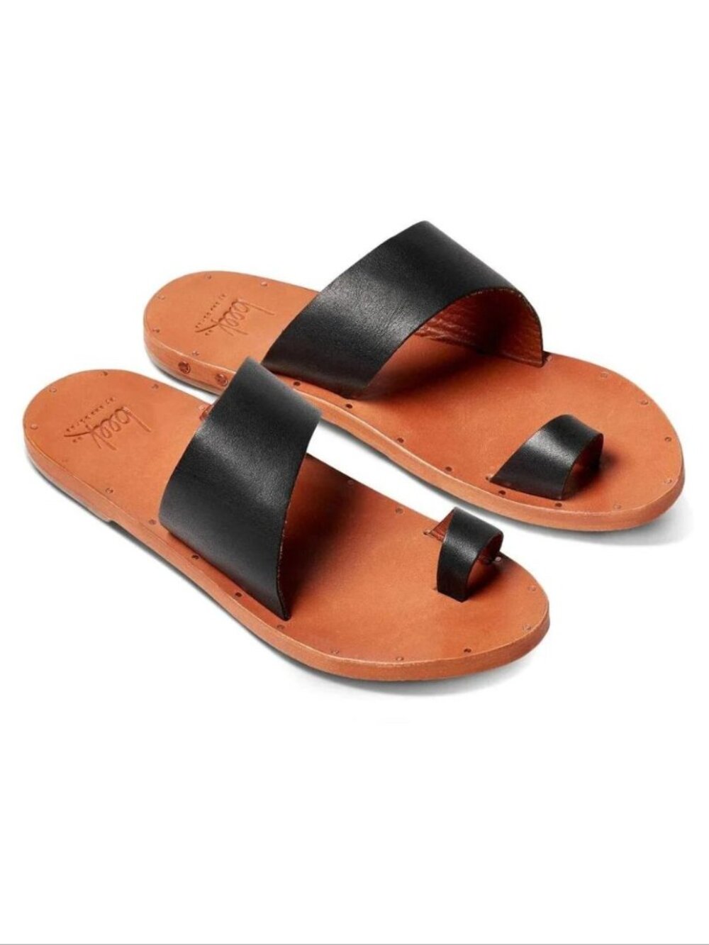 Beek Finch Toe Ring SANDALS Size 6 Flat Black Leather NEW $280